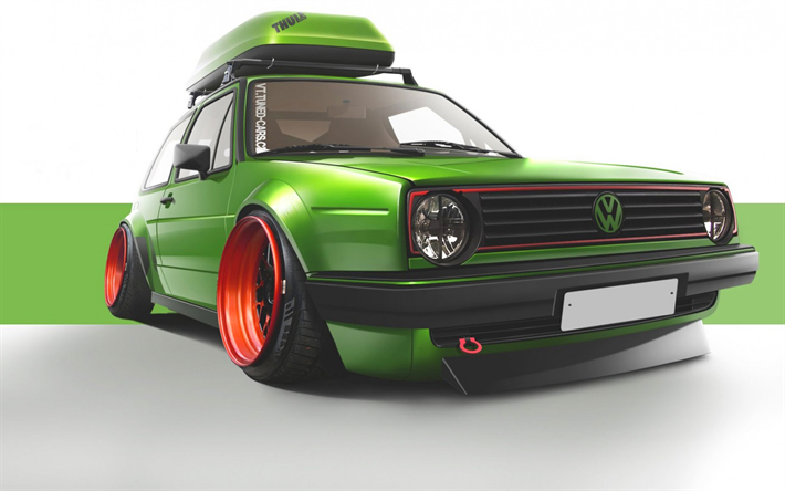 Volkswagen Golf, mk2, tuning, stance, green Golf, VW, Volkswagen