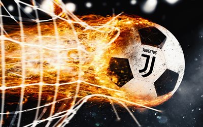Juventus, 4k, fire, new logo, flame, Juve, Serie A, art, new Juventus logo, ball, juve, soccer, Juve logo