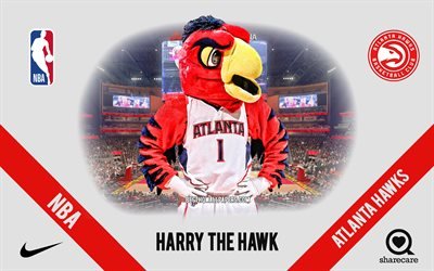 Harry the Hawk, mascotte degli Atlanta Hawks, NBA, ritratto, USA, Atlanta Hawks, basket, State Farm Arena, logo Atlanta Hawks
