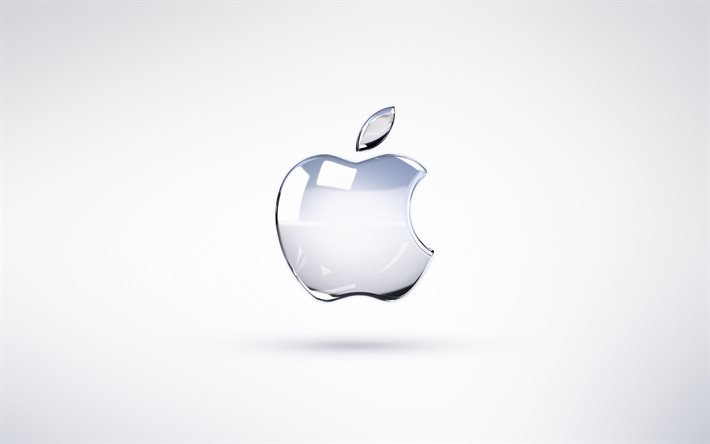 Apple glass logo, gray backgrounds, minimalism, creative, artwork, Apple logo, brands, Apple