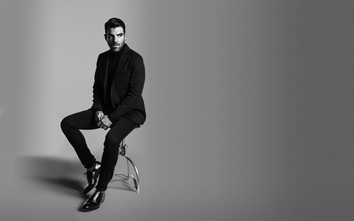 Zachary Quinto, American actor, black suit