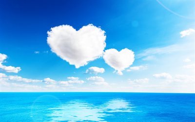 clouds, sea, clouds heart, white heart, a love scene