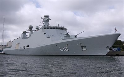 HDMS Absalon, L16, Marinha Real Da Dinamarca, RDN, navio de guerra, porto, fragata, Absalon classe