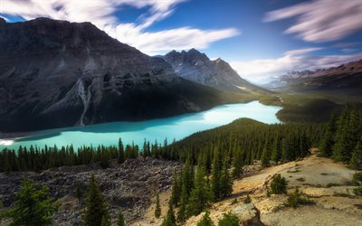 lac de montagne, Canada, for&#234;t, lac d&#39;origine glaciaire, montagnes