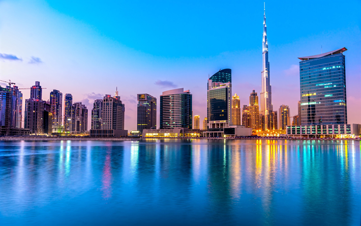 Dubai, 4k, Cidade De Ouro, paisagens de cidade, O Burj Khalifa, EMIRADOS &#225;rabes unidos