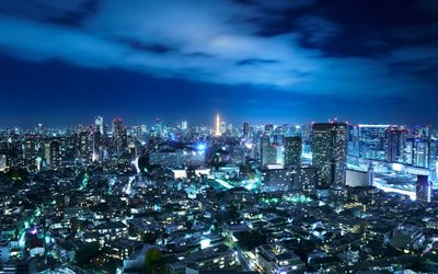 Tokyo, gece, metropolis, şehir ışıkları, gece şehir, Japonya