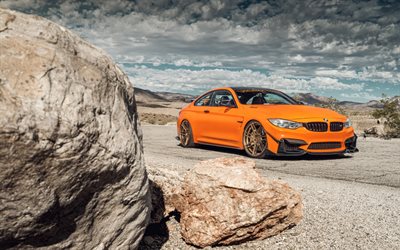 BMW M4, 2018, F82, arancione tuning coup&#233;, arancione m4, tedesco di auto sportive, BMW