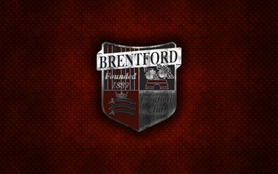 Brentford FC, club de football anglais, rouge m&#233;tal, texture, en m&#233;tal, logo, embl&#232;me, Brantford, London, Angleterre, EFL Championnat, art cr&#233;atif, football