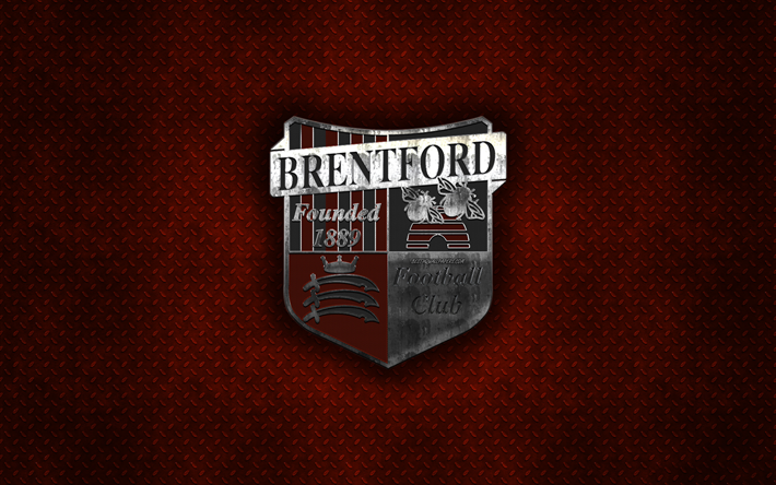 Brentford FC, club di calcio inglese, rosso, struttura del metallo, logo in metallo, emblema, Brantford, Londra, Inghilterra, EFL Campionato, creativo, arte, calcio