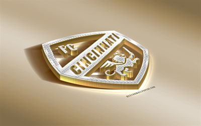 FC Cincinnati, American Soccer club, Golden Hopea logo, Cincinnati, Ohio, USA, MLS, 3d kultainen tunnus, luova 3d art, jalkapallo, Major League Soccer