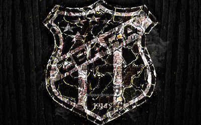 Ceara FC, poltetun logo, Brasilian Seria A, musta puinen tausta, brasilialainen jalkapalloseura, Ceara SC, grunge, jalkapallo, Ceara logo, palo-rakenne, Brasilia