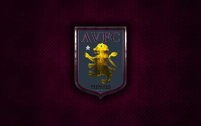 Aston Villa FC, bir İngiliz Futbol Kul&#252;b&#252;, mor metal doku, metal logo, amblem, Birmingham, İngiltere, HAZIRLIK Şampiyonası, yaratıcı sanat, futbol