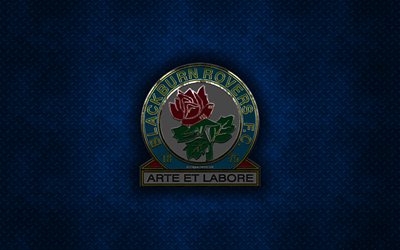 El Blackburn Rovers FC, club de f&#250;tbol ingl&#233;s, de metal azul textura de metal, logotipo, emblema, Blackburn, Inglaterra, EFL Campeonato, creativo, arte, f&#250;tbol
