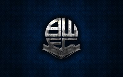 bolton wanderers fc english football club, blau metall textur -, metall-logo, emblem, bolton, england, efl-meisterschaft, kreative kunst, fu&#223;ball