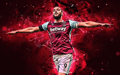 Andy Carroll, gol, İngiliz futbolcular, West Ham United FC, futbol, Carroll, Premier Lig, futbolcular, neon ışıkları, İngiltere