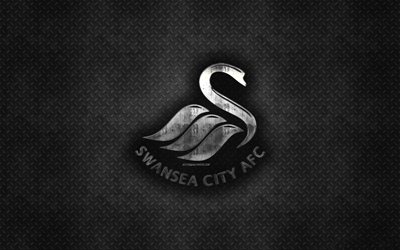 Swansea City AFC, il club di calcio inglese, in metallo nero, texture, metallo, logo, stemma, Swansea, Inghilterra, EFL Campionato, creativo, arte, calcio