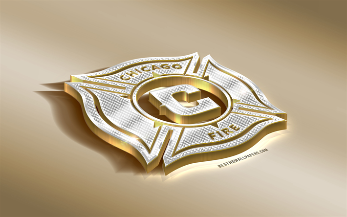 Chicago Fire, American Soccer club, Oro Argento logo, Chicago, Illinois, USA, MLS, 3d, dorato, emblema, creative 3d arte, il calcio, la Major League Soccer