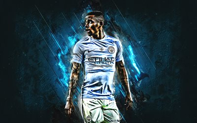 Gabriel Jesus, blue stone, Manchester City FC, brazilian footballers, soccer, Gabriel Fernando de Jesus, Premier League, Man City, football, grunge, England