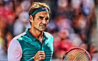 El suizo Roger Federer, 4k, swiss tennis players, el ATP, el partido, el atleta, Federer, tenis, HDR