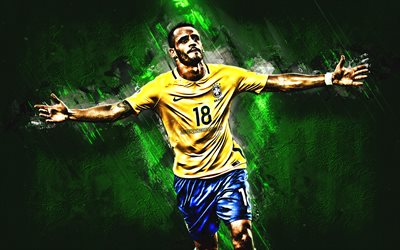 Renato Augusto, vihre&#228; kivi, Brasilian Maajoukkueen, jalkapallo, jalkapalloilijat, Renato Soares de Oliveira Augusto, grunge, Brasilian jalkapallojoukkue