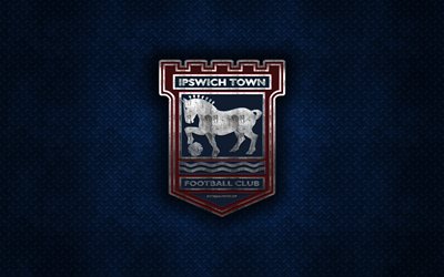 Ipswich Town FC, English football club, blue metal texture, metal logo, emblem, Ipswich, England, EFL Championship, creative art, football