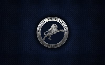 Millwall FC, English football club, blue metal texture, metal logo, emblem, South Bermondsey, England, EFL Championship, creative art, football