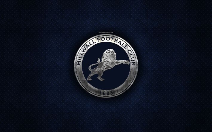 millwall fc english football club, blau metall textur -, metall-logo, emblem, south bermondsey, england, efl-meisterschaft, kreative kunst, fu&#223;ball
