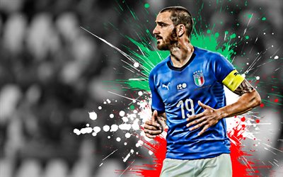 Leonardo Bonucci, Italy national football team, defender, Italian football player, creative flag of Italy, portrait, football, Italy, Bonucci