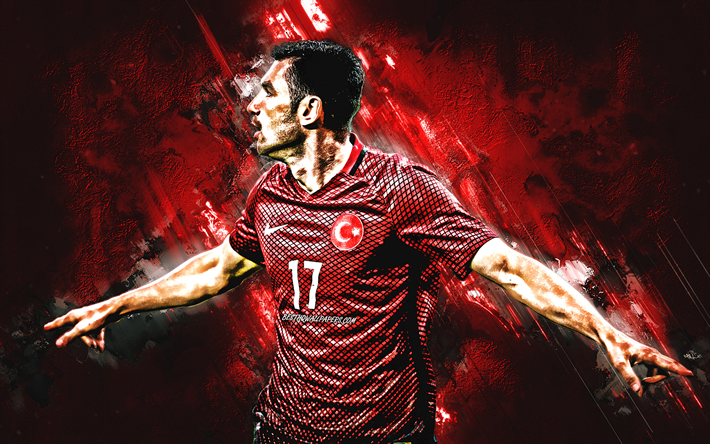 Burak Yilmaz, pedra vermelha, Turquia Equipe Nacional, meta, close-up, Yilmaz, futebol, grunge, Futebol turco equipe
