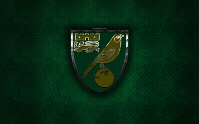 Norwich City FC, English football club, green metal texture, metal logo, emblem, Norwich, England, EFL Championship, creative art, football