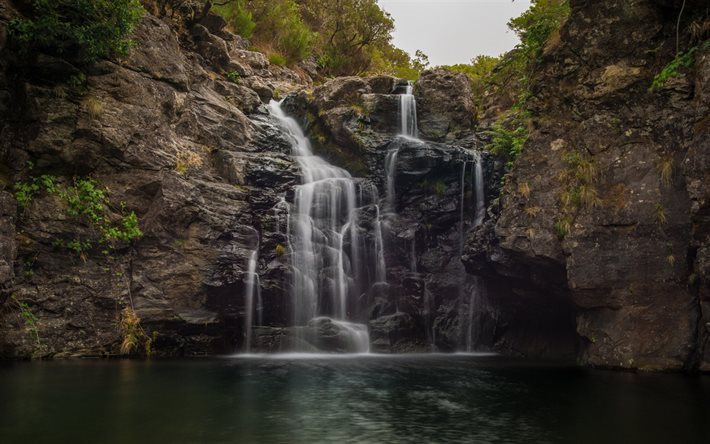 waterfall, rocks, lake, Madeira Islands, Paul Da Serra, Portugal