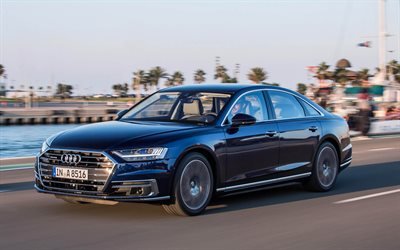 4k, Audi A8, 2019 carros, movimento, novo a8, carros de luxo, carros alem&#227;es, Audi