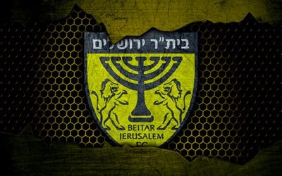 Beitar Jerusalem, 4k, logo, Ligat haAl, soccer, football club, Israel, grunge, metal texture, Beitar Jerusalem FC