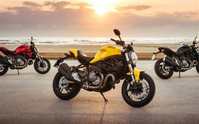Ducati Monster 821, 2018, 4k, motocicletas nuevas, rojo, amarillo, negro, italiano de motocicletas, Ducati