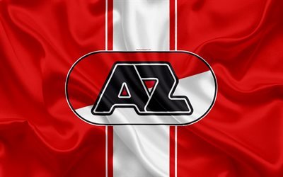 AZ Alkmaar, 4K, Dutch football club, logo, AZ Alkmaar emblem, Eredivisie, Dutch football championship, Alkmaar, Netherlands, silk texture