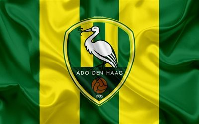 ADO Den Haag, 4K, Dutch football club, logo, emblem, Eredivisie, Dutch soccer championship, Hague, Netherlands, silk texture, Den Haag FC