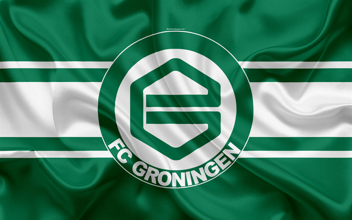 Groningen FC, 4K, Dutch football club, Groningen logo, emblem, Eredivisie, Dutch soccer championship, Groningen, Netherlands, silk texture