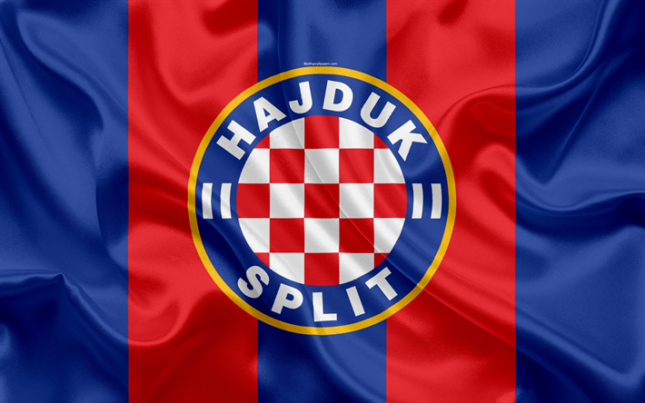 L&#39;HNK Hajduk Split, 4k, croato Football Club, emblema, logo, calcio, bandiera, HNL, croato Campionato di Calcio croato per il Primo Campionato di Calcio, Spalato, in Croazia, Hajduk Spalato FC
