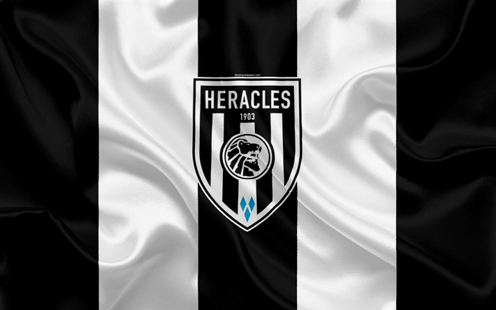 Heracles Almelo, 4K, Holand&#234;s futebol clube, logo, emblema, Campeonato holand&#234;s, Holand&#234;s campeonato de futebol, Almelo, Pa&#237;ses baixos, textura de seda, H&#233;rcules FC