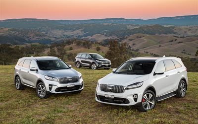 Kia Sorento, 2018, 4k, SUV, white Sorento, gray, new cars, South Korean cars, Kia