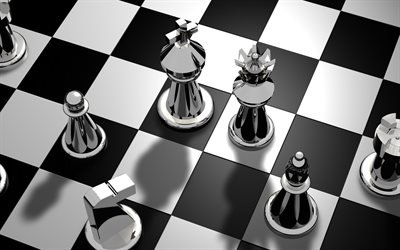 chessboard, 3d metal chess, chess pieces, black and white