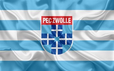 PEC Zwolle, 4K, Dutch football club, logo, emblem, Eredivisie, Dutch soccer championship, Zwolle, Netherlands, silk texture, Zwolle FC