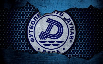 Dunav Ruse, 4k, logo, Parva Liga, soccer, football club, Bulgaria, grunge, metal texture, Dunav Ruse FC