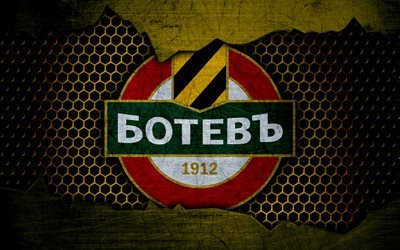 Botev Plovdiv, 4k, logo, Parva Liga, soccer, football club, Bulgaria, Botev, grunge, metal texture, Botev Plovdiv FC