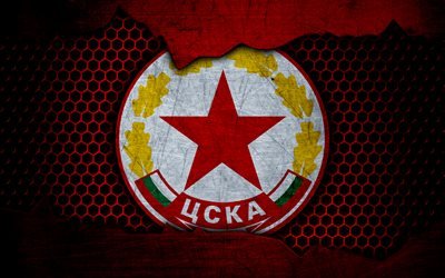 CSKA Sofia, 4k, logo, Parva Liga, soccer, football club, Bulgaria, PFC CSKA Sofia, grunge, metal texture, CSKA Sofia FC