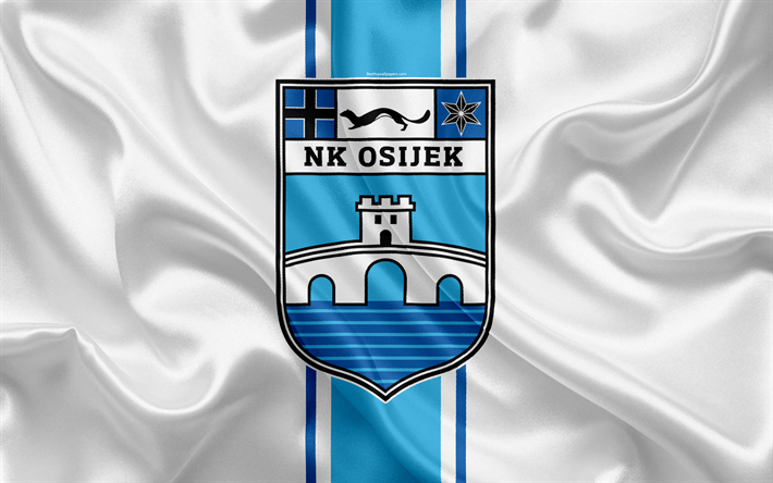 NK Osijek, 4k, Croatian Football Club, emblem, logo, football, flag, HNL, Croatian Football Championship, Croatian First Football League, Osijek, Croatia, Osijek FC