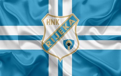 HNK Rijeka, 4k, Croatian Football Club, emblem, logo, football, flag, HNL, Croatian Football Championship, Croatian First Football League, Rijeka, Croatia, Rijeka FC