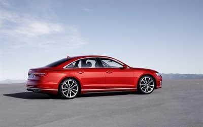 Audi A8, 2018, 4k, 高級赤セダン, 新A8, ドイツ車, Audi
