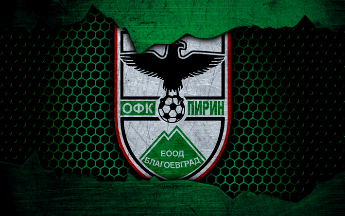 Pirin Blagoevgrad, 4k, logotyp, Parva Liga, fotboll, football club, Bulgarien, OFC Pirin Blagoevgrad, grunge, metall textur, Pirin Blagoevgrad FC
