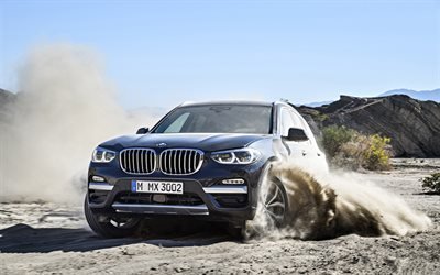 BMW X3, 2018, 4k, off road, new X3, driving through the sand, German cars, SUV, crossovers, BMW